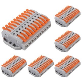 6PCS Compact Lever Wire Connectors 10 Into 10 Out Splicing Wire Connector Electrical Quick Connection Terminal for Circuit Inline 28-12 AWG