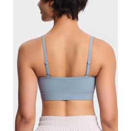 THE GYM PEOPLE Women's Adjustable Spaghetti Strap Sports Bras Wirefree Workout Tops with Removable Padded Denim Blue