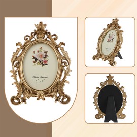ohbien Vintage Oval Picture Frame, 5×7in Golden Flower Antique Photo Frame Retro Photo Frame Antique Decorative Photo Frame Table Top Photo Display Holder for Home Table Decoration