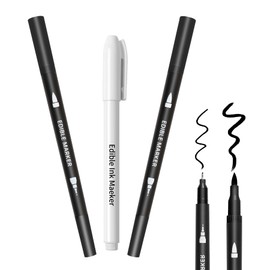 Edible Markers 3Pcs Black & White Food Coloring Pens Food Markers with Fine & Thick Tip Double Sided Edible Pens for Cookie Decorating Fondant Desserts Easter Eggs