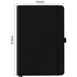 Mlife A5 Notebook, Squared, 200 Pages Notebooks Hardcover, Premium 100 gsm Ink-Proof Paper Thickness, PU Hard Cover Notebook, Inner Pocket, Elastic Band, Bullet Journal and Notepad, Diary (Black)