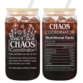 Thank You Gifts for Women, Boss Lady, Coworker, Manager, Office, Teacher, Nurse, Friends - Chaos Coordinator Gifts - Administrative Professional Day Gift, Teacher Appreciation Gift - 16 Oz Can Glass