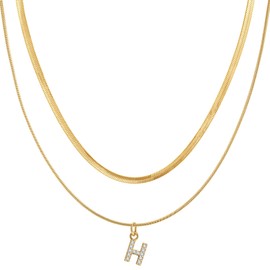 Gold Initial Necklaces for Women, Layered Necklaces with Letter Pendant, Adjustable Gold Plated Necklace with Initials, Stainless Steel Jewelry Gifts for Women