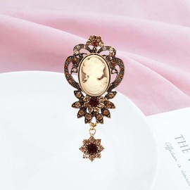 Ezing Vintage Princess Frame Crystal Cameo Brooches Pins Set for Women (e)