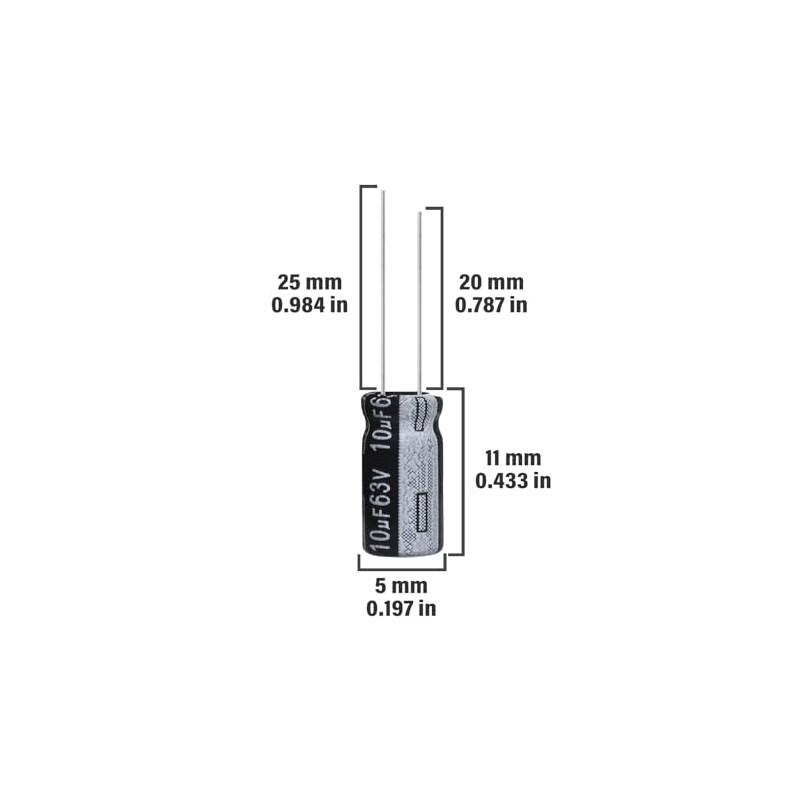 ALLECIN 10uF 63V 5x11mm Electrolytic Capacitor 10 UF MFD 63