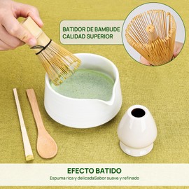 Juego de Batidores Matcha,Juego de 4 piezas de té Matcha tradicional, Scoop Cuchara de Té Soporte para Batidor, Accesorio para Matcha, Juego Tradicional Japonés de Batidor para Matcha (4, blanco)