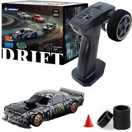 Moonzeamus 1:43 Mini RC Drift Car 2.4GHz RTR Full Proportional Remote Control Cars 4WD High Speed Racing Lights Kit and Racing Tires (4301-1)
