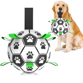 Amasiver Dog Soccer Ball Toys with Straps - 8 inch Large Herding Ball for Dogs, Interactive Dog Toys for Tug of War, Tug Toy Birthday Gifts, Water Toy, World Cup Sturdy Dog Balls for Medium Large