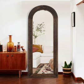 Trvone Arched Full Length Mirror Solid Wood Frame Mirror Floor Mirror with Back Hooks Vertically Hanging Wall Mirror Dressing Mirror for Bedroom Living Room (65"x22", Charcoal Baked)