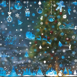 KASESSS 8 Sheets Christmas Window Stickers, Merry Christmas Window Clings, Snowflake Santa Claus Window Sticker, Double Sided Static Xmas Window Decals, Glass Stickers for Windows Christmas Decoration