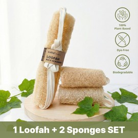 Coba Straws Natural Loofah Exfoliating Back & Body Scrubber Set | 40" Natural Whole Loofah Back Scrubber with Handles for Deep Cleansing | 100% Plant-Based Eco Luffa Shower Sponges for Women & Men