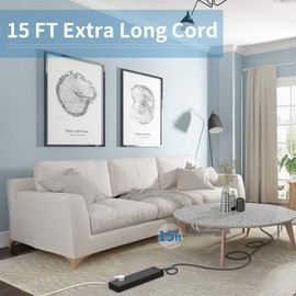 15 ft Extension Cord Flat Plug Surge Protector Power Strip with USB, NTONPOWER 12 Outlets Surge Protector Wall Mount, 2100 Joules, 1875W, 15A Circuit Breaker for Home Office Dorm Essentials, Black