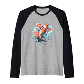Cherry Blossom Koi Fish Japanese Sakura Graphic Art Raglan Baseball Tee