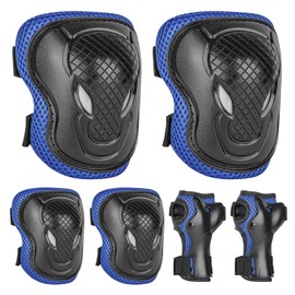 Abree Knee Pads For Kids Elbow Pads Wrist Pads 6pcs Thick Protective Gear Set For Scooter Bike Skateboard Roller Skates Cycling Skating Riding (Blue)