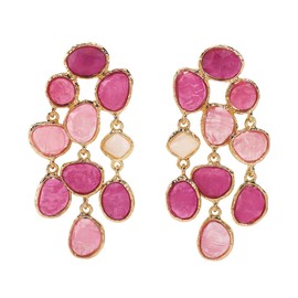 Colorful Crystal Tassel Earrings for Women Boho Long Dangle Earrings Vintage Drop Jewelry Wedding Bridal Prom Accessories（Pink）