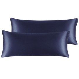 PiccoCasa Pillow Cover Body Pillow Case Microfiber Long Large Life Size Body Pillow Case Pillowcase Silky Shiny Elegant Luxury Silky Solid Color Zippered 2 Pieces Navy 50x140cm