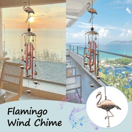 Wind Chime Garden for Outdoor - Flamingos, Balcony, Witch Bells Door Protection, Metal - Garden Decoration for Yard, Patio and Home Decoration