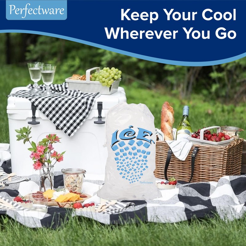 Perfectware- 20lb Drawstring Ice Bags w/Cotton String Handle- Pack of