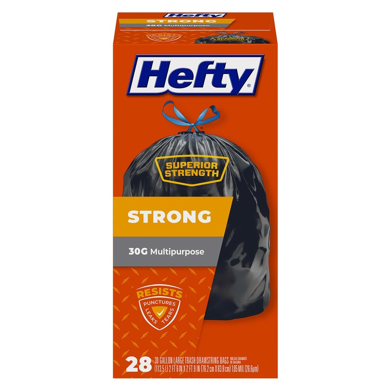 Hefty Strong Large Trash Bags, Black, 30 Gallon, 28 Count