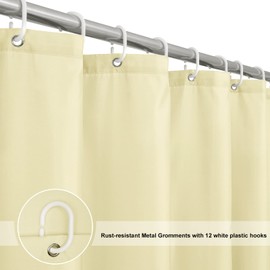 EurCross Beige Shower Curtains Mould Proof Resistant Washable, Quick Dry Water-resistant Fabric Bathroom Shower Curtain 180 x 180cm Drop with 12 Plastic Hooks