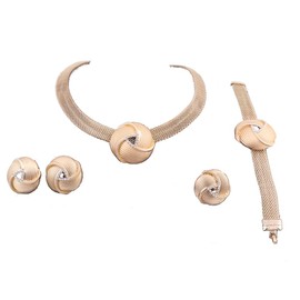 African Dubai Gold Bridal Jewelry Sets for Women Bracelet Earrings Wedding Party Crystal Necklace Ring Jewelry Sets (gold)