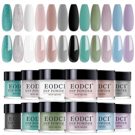 EODCI Nagel Dip Pulver Set, 12 Farben Valentinsnagelkunst Starter Maniküre Salon DIY zu Hause Grün Glitzer Grau Dunkelgrün Hellviolett Keine erforderliche Nagellampe ausgehärtet