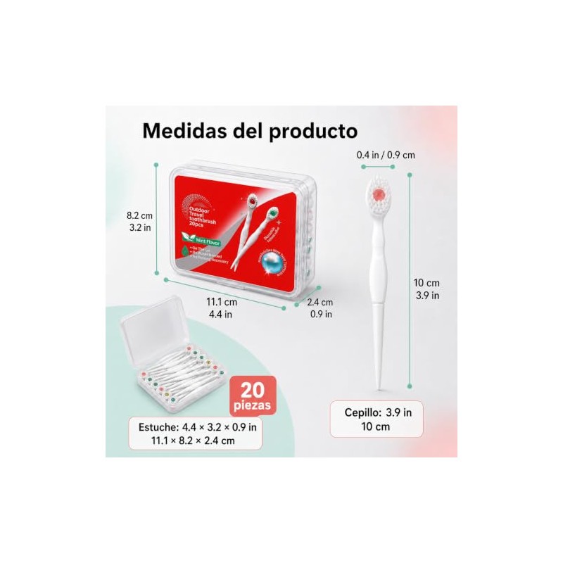 20 Piezas Mini Cepillos de Dientes Desechables con Pasta