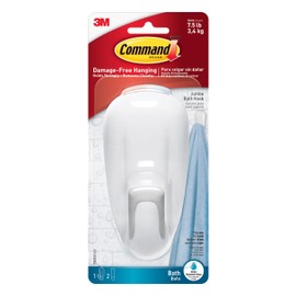 Command Bathroom Hook with Water-Resistant Strips, 1-Hook, 2-Strips, Organize Damage-Free