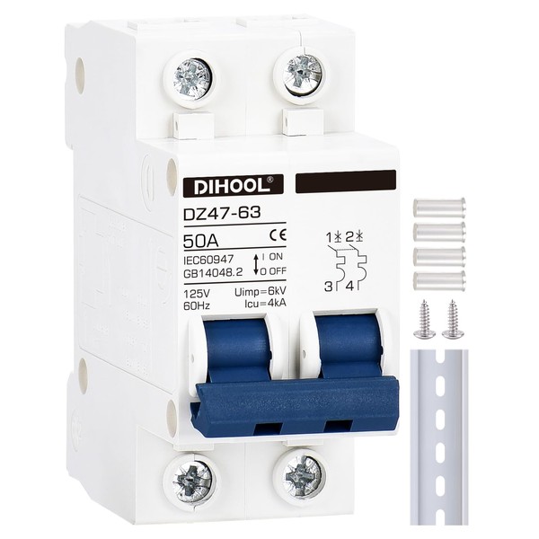 DIHOOL Miniature Circuit Breaker DIN Rail Mount 50 Amp 2