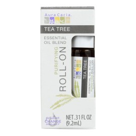UD_Aura Cacia Pure Essential Oil Roll on Tea Tree .31 Fl Oz Therapeutic Grade with Sweet Orange and Peppermint Case of 4