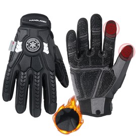 HANDLANDY Winter Water Resistant Work Gloves for Men, Padded Thermal Insulated Heavy Duty Impact Glove for Cold Weather (Black-insulated, XL)