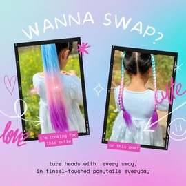 Colored Hair Extensions Ponytail Extension Colorful 2 Packs, 20 inch Crazy Hair Day Accessories for Women, DIY Festival Wacky Rave Braids,Tinsel Mixed