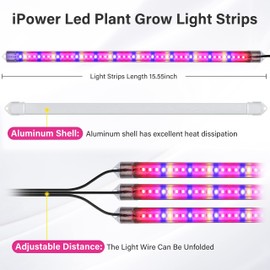 iPower 40W LED Plant Grow Light Strips Full Spectrum for Indoor Plants with Auto ON/Off 3/9/12H Timer, 10 Dimmable Levels 48 LEDs Per Tude, for Hydroponics Succulent