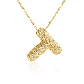 Bubble Letter Necklace Gold Bubble Initial Necklace for Women Dainty Zirconia Inlaid Necklaces Fashion Jewelry Gifts for Women Teen Girls