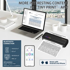 Portable Thermal Wireless Printers for Home Use, Inkless-Bluetooth-Printer Support for 8.5"x11" US Letter & A4 Size Thermal Paper Compatible with iOS, Android & Laptop for Tattoo,Travel,Office,Black