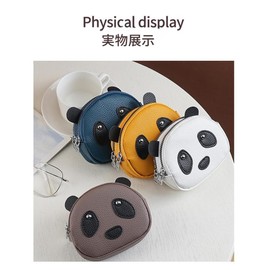 LOHGOU Panda Shape Double Zipper Coin Purse Coin Case PU Leather Coin Purse Mini Portable Wallet for Women, Braun