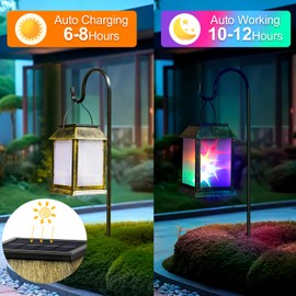 Solar Lanterns Outdoor Waterproof 3D Color Flickering, Hanging Lantern Decorative, Solar Powered Lanterns for Yard Patio Path Tree Garden Decor, Solar Lights Outdoor for Patio, Backyard, Porch
