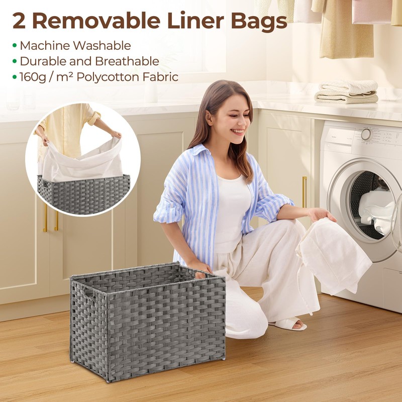 GREENSTELL Storage Basket with Lid, 17.2 Gallon(65L) Small Wicker Blanket