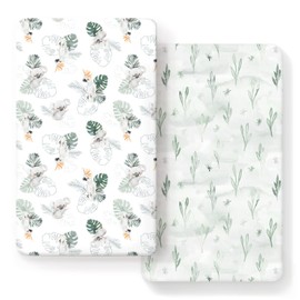 Stretch Ultra Soft Jersey Knit Fitted Crib Sheets Set 2 Pack, Fits All Standard Crib Mattress Pads Safe and Snug, Crib Fitted Sheet for Baby, Stylish Watercolor Animals for Baby, Mint Green