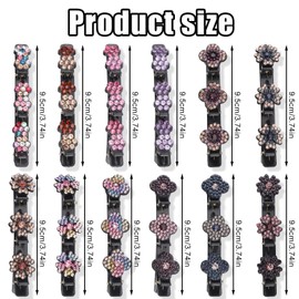 12pcs Braided Hair Clips, Sparkling Crystal Stone Rhinestone Braided Hair Clips with 3 Small Clips Flower Braid Hair Clips Hair Duckbill Barrette for Woman