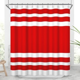 Uiiooazy White Red Shower Curtain for Bathroom 72x72inches Boho Red and White Striped Waffle Shower Curtain Set with Hooks Bohemia Geometric Decor Waterproof Fabric Shower Curtain