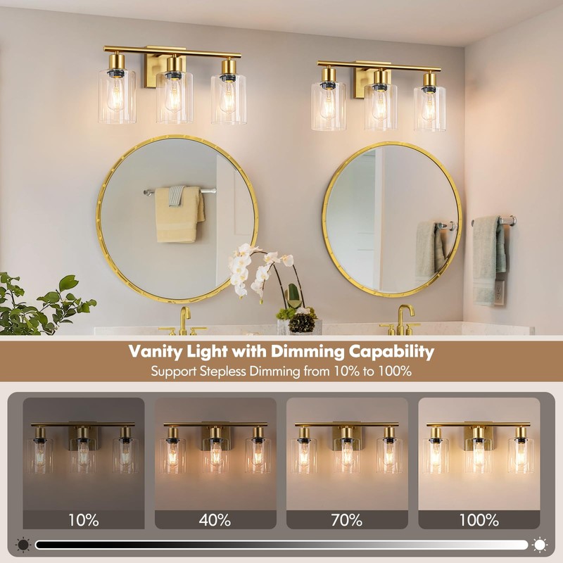 Battery Operated Wall Sconce, 3-Light Dimmable Rechargeable Wireless Vanity Light