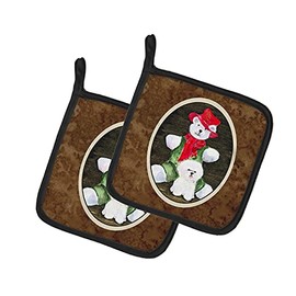 Caroline's Treasures Bichon Frise with Teddy Bear Pair of Pot Holders SS8948PTHD, 7.5HX7.5W, Multicolor