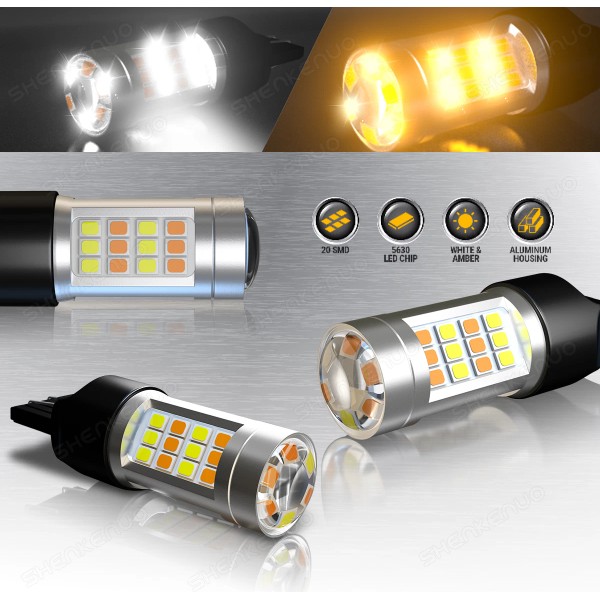 SHENKENUO White Amber Switchback 7443 7444 LED Turn Signal Blinker