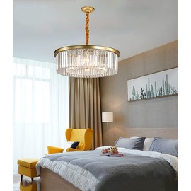 ELGOBST Gold Modern Crystal Chandelier Lighting Semi Flush Mount Ceiling Light Fixture 2-Tier K9 Crystal Hanging Pendant Light for Dining Room Kitchen Island Living Room Bedroom Hallway 21.6inch