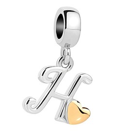 QueenCharms Initial A-Z Letter Charm Golden Heart Alphabet Dangle Beads For Bracelets & Necklaces (H)