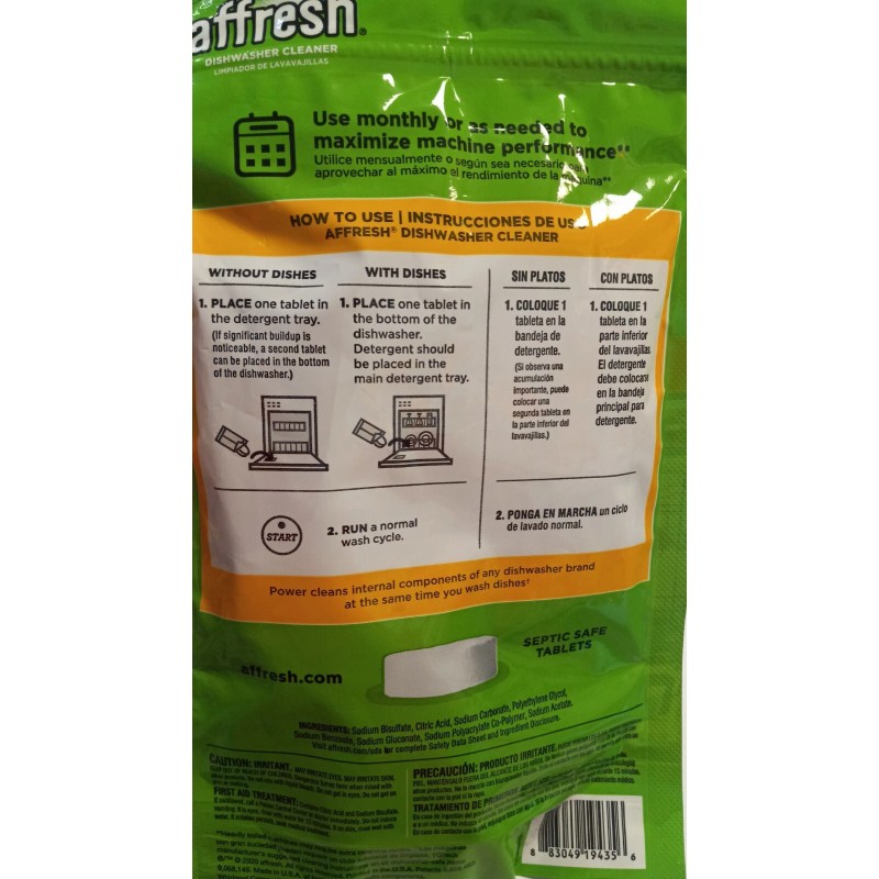 Affresh Dishwasher Cleaner 6 Tablets Powers Away Limescale & Mineral