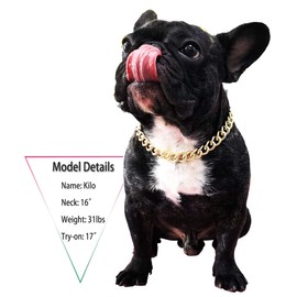 Gold Chain Dog Collar-15mm Cute Dog Collar Pet Gold Necklace Bulldog Light Metal Puppy Jewelry 11" Chain Puppy Costume