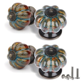 Homefantasy 4 Pieces Ceramic Door Handles, Pumpkin Ceramic Furniture Knob, Ceramic Knobs for Furniture with Screws, Furniture Decoration Handle Accessories, Cabinet Door Knobs, Drawer Handles