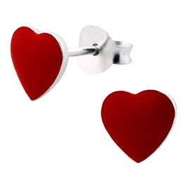 Small Red Love Heart Sterling Silver Earrings